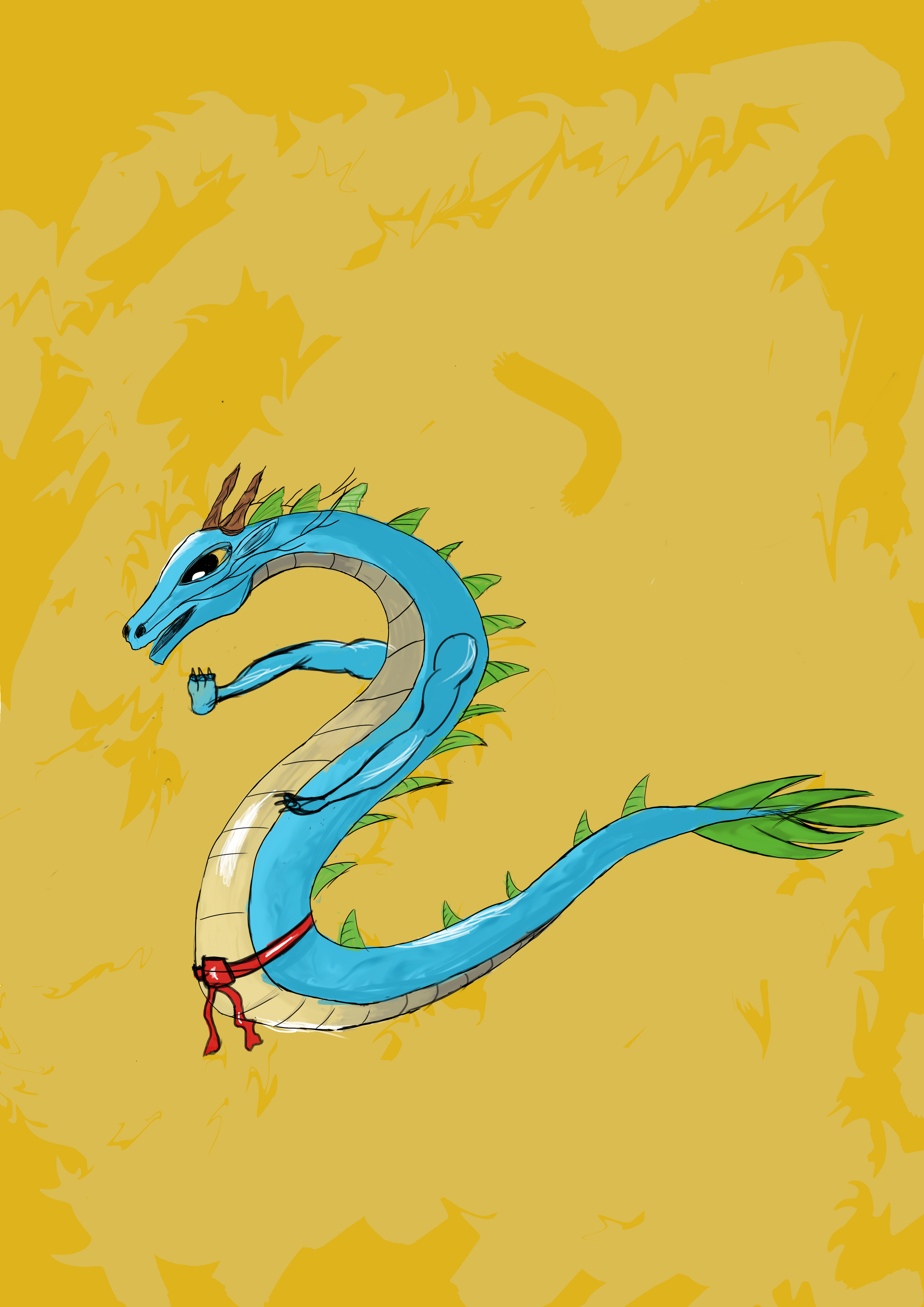 onepage 2d concept drawing japanese dragon character sport karate