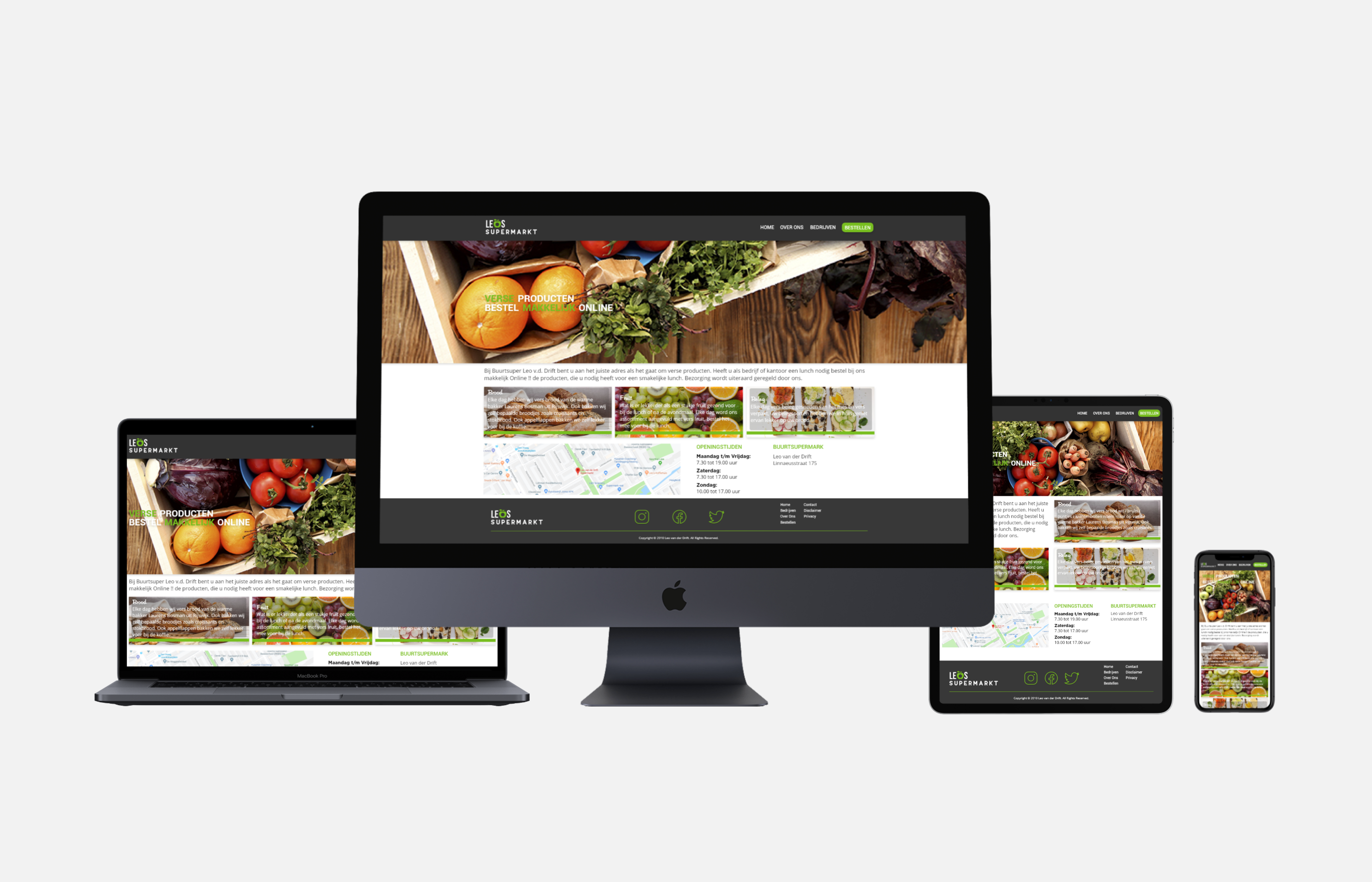 responsive design web, tablet and mobile screen supermarket site